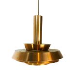 A 1970's copper coloured three tier ceiling light with a cylindrical support CONDITION REPORT: