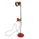 A 1970's twin spot standard lamp in red on an aluminium shaft CONDITION REPORT: Dents, knocks,