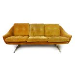 A Danish 1970's suede three-seater sofa on chrome supports by Eran, l. 180 cm CONDITION REPORT: