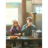 Two gentlemen at a bar,
pastels on card,
30 x 39 cm CONDITION REPORT: Framed and glazed