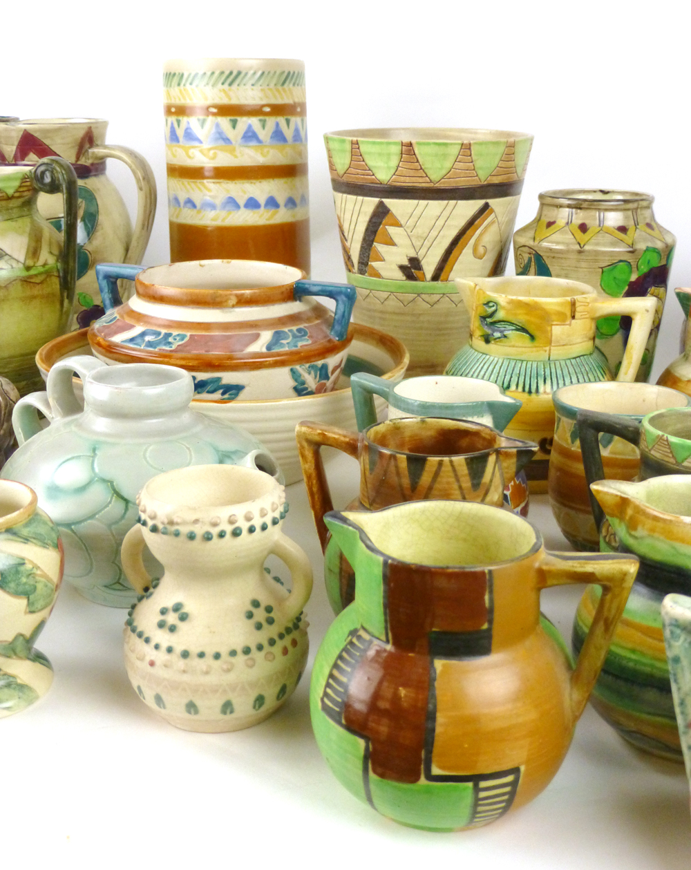 A group of thirty five pottery jugs, bowls and vases by Shorter & Sons including an Art Deco squat - Image 2 of 2