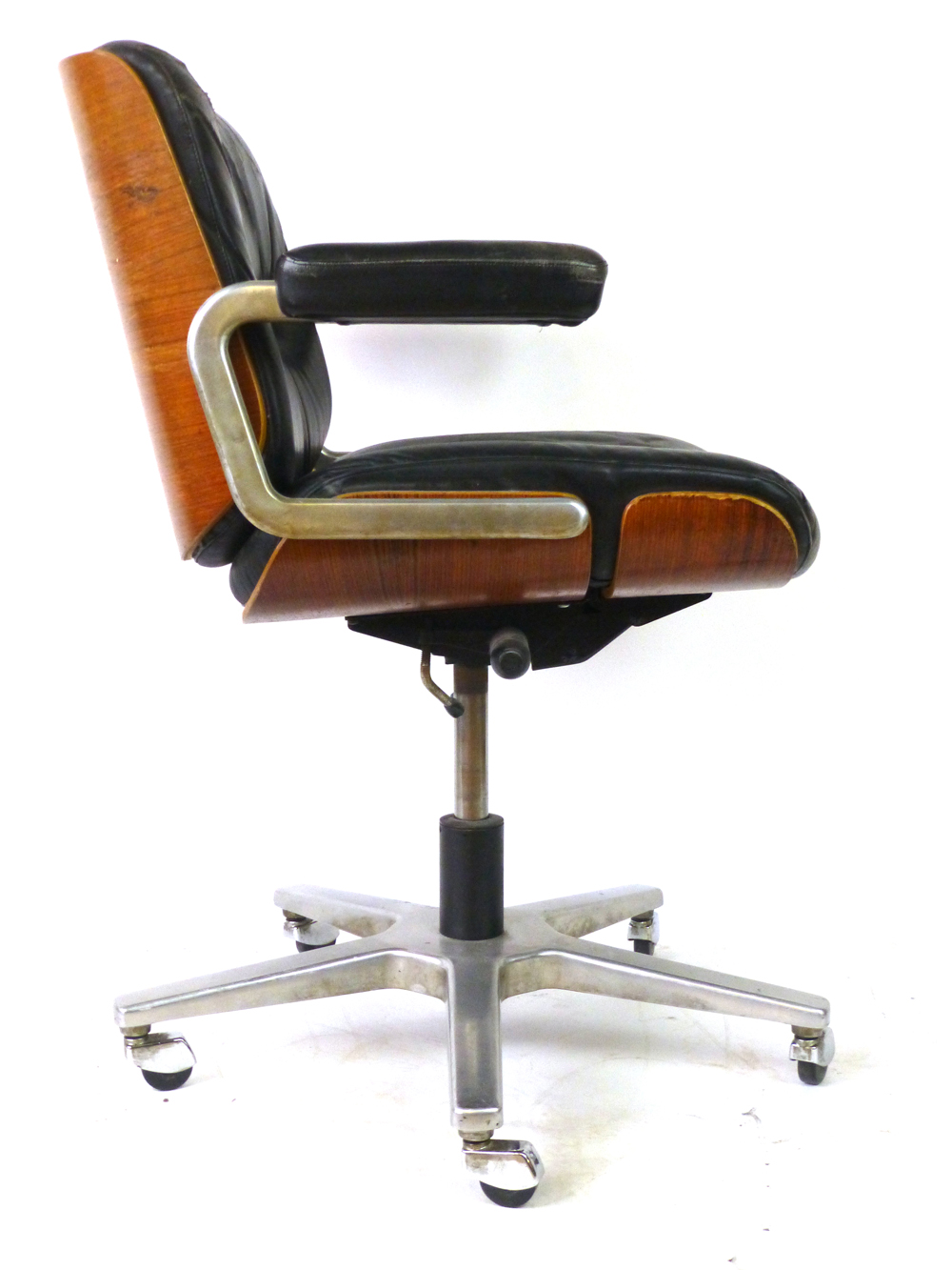 A 1970's bentwood and black leather office armchair on a five-star swivel base, by Giroflex - Image 3 of 8