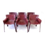 A set of six Tekno '406' leather covered armchairs in burgandy  CONDITION REPORT: Some scuffs and