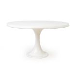 A white circular table on a tulip-style base, in the manner of Arkana, d. 90 cm CONDITION REPORT: