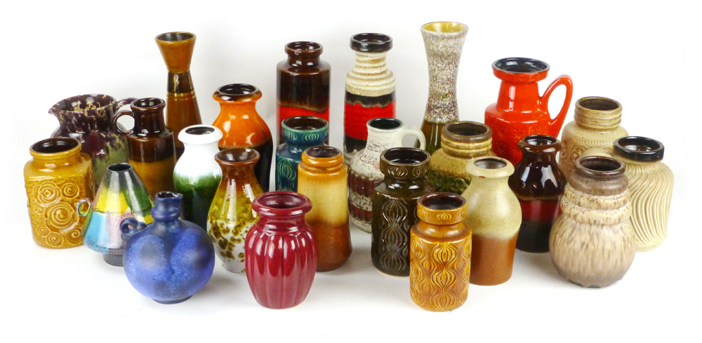 A group of West German pottery vases in various styles and glazes CONDITION REPORT: Generally good