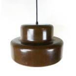 A 1970's ceiling light of squat trumpet form in brown CONDITION REPORT: Dents and knocks, working