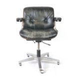 A 1970's bentwood and black leather office armchair on a five-star swivel base, by Giroflex