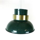 A 1970's green  ceiling light of trumpet form with a spun aluminium band CONDITION REPORT: Working