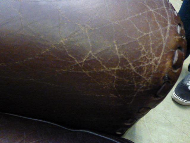 A Danish brown leather armchair on mahogany turned legs by Eran CONDITION REPORT: Structurally sound - Image 3 of 4