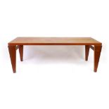 A teak rectangular coffee table on triangular tapering supports, l. 150 cm CONDITION REPORT: