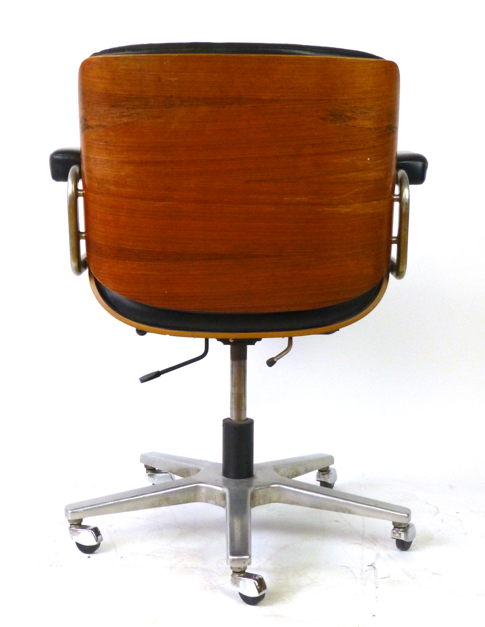 A 1970's bentwood and black leather office armchair on a five-star swivel base, by Giroflex - Image 5 of 8