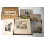 Manner of Thomas Baker of Leamington Spa, A View of Warwick Castle and cattle in a stream before a