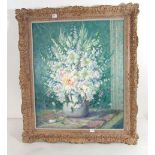 A Teresa Clarke, Summer Flowers, still life of flowers in a vase, signed lower right, oil on canvas,