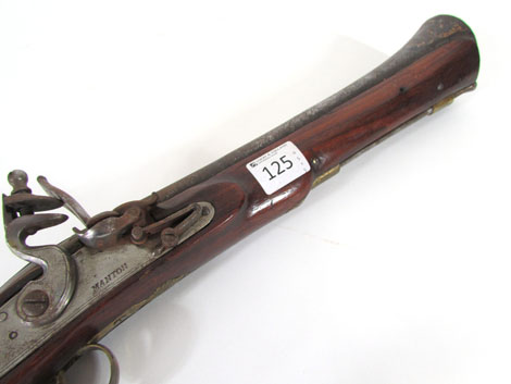 A 19th century blunderbuss style flintlock pistol, with lock stamped 'MANTON' with a 12 inch - Image 2 of 3