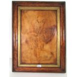 "Hanging Game", an image of a brace of birds, possibly pyrograph on wood, 44 cm x 30 cm in a