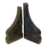 A pair of oak brackets, probably Victorian, carved with birds amongst scrolling foliage. h. 75 cm