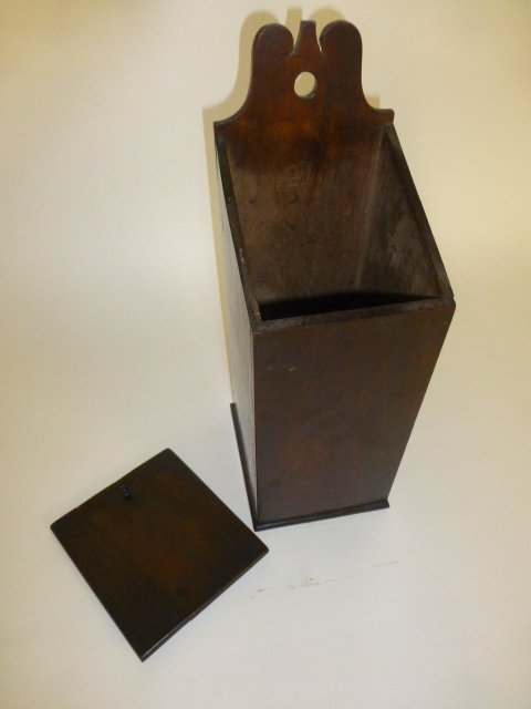 A walnut candle box, possibly late 18th Century of square section with pierced wall bracket. h. 43 - Image 2 of 2