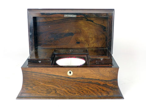 An early 19th Century rosewood tea caddy of sarcophagus form with fitted interior of a pair of - Image 2 of 2