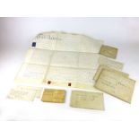 A small collection of vellum indentures and other paper work ,