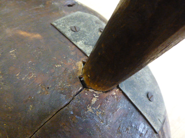 A primitive oak tripod table, adzed circular top on slightly tapering legs.  h. 49 cm, CONDITION - Image 6 of 6