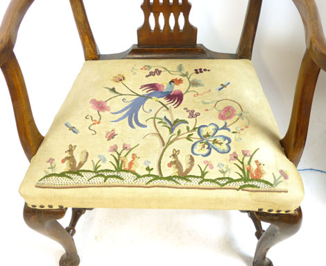 A George ll style mahogany elbow chair with pierced splat, tapestry upholstered seat, gentle out - Image 2 of 2