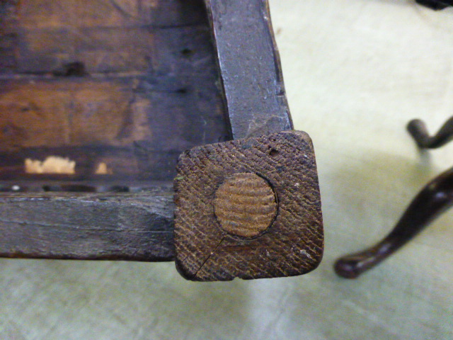 An oak joined elbow chair, possibly late 16th Century, the back carved with the date 1591, flanked - Image 7 of 11