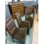 A set of six late Victorian oak frame dining chairs, button backs, stuffed over seats (6)