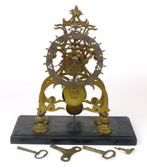 A 19th Century brass skeleton clock with single fusee movement. h. 30 cm. CONDITION REPORT: - Image 2 of 2