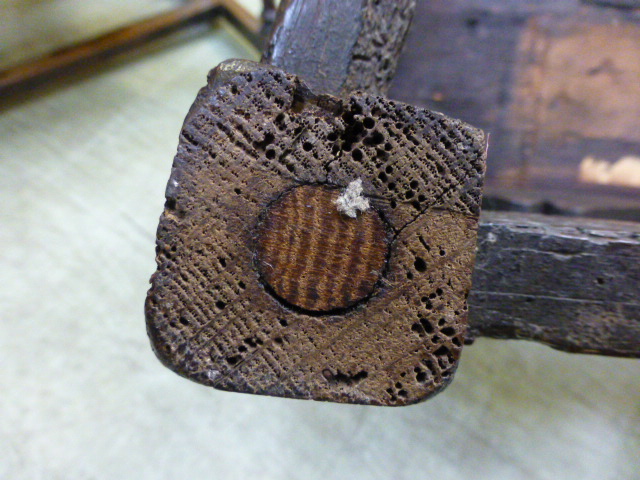 An oak joined elbow chair, possibly late 16th Century, the back carved with the date 1591, flanked - Image 11 of 11