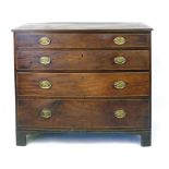 A George lll mahogany bow fronted chest of four graduate long drawers, the top with cross banding