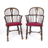 A pair of low back Windsor chairs, ash and elm with pierced splat and crinoline stretchers (2)