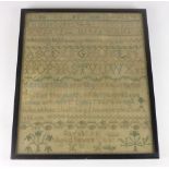 A William lV sampler by Sarah Lee, dated 1836. 37 cm x 31 cm. CONDITION REPORT: Generally good,