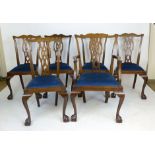 A set of six Chippendale style mahogany dining chairs with woven pierced splats, drop in seats,