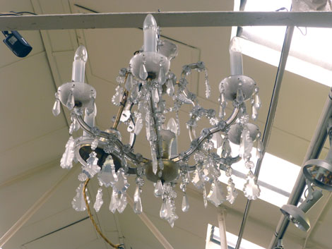 A Venetian style glass six branch chandelier with cut glass droplets and flower heads,  d. - Image 8 of 8