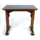 A Victorian oak adjustable reading table, the tilt top with a tooled leather inset,  w. 88 cm