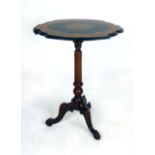 A Victorian walnut and inlaid occasional table on a tripod base, w. 56 cm CONDITION REPORT: