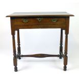 A mahogany single drawer side table, on turned legs with H strechers, h. 72.5 cm, w. 78 cm, d.