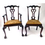 A set of eight (6+2) reproduction mahogany and needlework dining chairs in the Chippendale style,