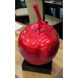 LARGE RED APPLE, contemporary art, red lacquered finish on black lacquered base, 44cm H x 26cm W.