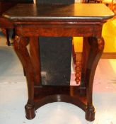 CONSOLE TABLE, Louis Philippe mahogany with grey marble top and drawer on shaped supports with paw