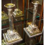 CANDLESTICKS, a pair, silver plate, of Adam Revival design, each 24.5cm H. (2)