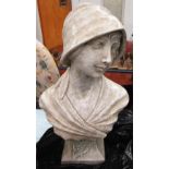 STONE FEMALE BUST, French, 1930's style, reconstituted, 53cm H x 32cm W.