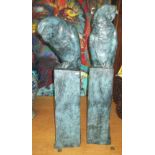 BRONZE, a pair, parrot decoration in verdigris finish, 83cm H. (2)
