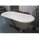 BATH TUB, cast iron, double ended, with modern floor standing mixer tap, 159cm L x 74cm D x 64cm H.