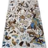 FINE BENNARES CARPET, 264cm x 174cm, the 'Conference of the Birds' design on ivory field.