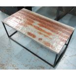 LOW TABLE, Industrial style, having a hammered zinc top on open box frame in a distressed finish,