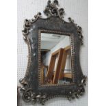 MIRROR, Rococo style, with mosaic mirror surround within a silver painted frame, 119cm x 75cm.