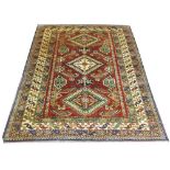 VERY FINE UNUSUAL KAZAK CARPET, 215cm x 176cm, triple medallion and dragon design within Leshkey