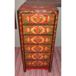 NARROW CHEST, Oriental style, with six small drawers below and floral decoration, 45cm W x 99cm H