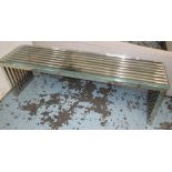 LOW TABLE, in chromed metal with glass top, 150cm x 38cm x 47cm H.